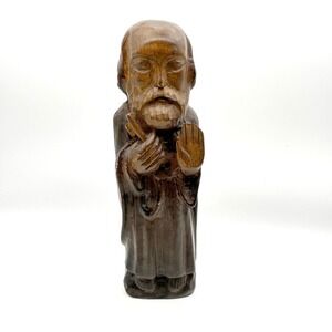 Antique St. Peter Wood Statue - Hand Carved Religious Folk Art Figure 13"